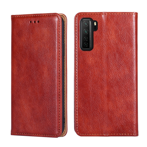 

For Huawei P40 lite 5G PU + TPU Gloss Oil Solid Color Magnetic Horizontal Flip Leather Case with Holder & Card Slot & Wallet(Brown)