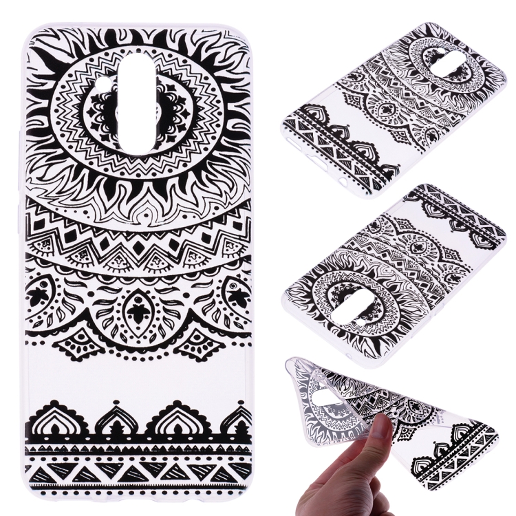 

For Huawei Mate 20 Lite Coloured Drawing Pattern Highly Transparent TPU Protective Case(Black Lace)