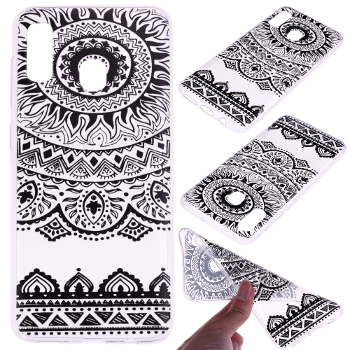 

For Huawei P30 Lite Coloured Drawing Pattern Highly Transparent TPU Protective Case(Black Lace)