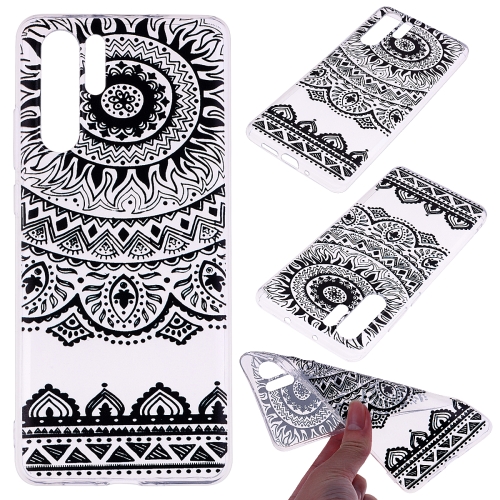 

For Huawei P30 Pro Coloured Drawing Pattern Highly Transparent TPU Protective Case(Black Lace)