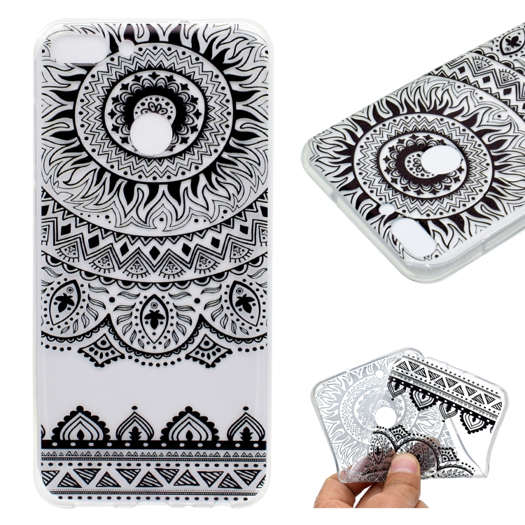 

For Huawei P Smart / Enjoy 7S Coloured Drawing Pattern Highly Transparent TPU Protective Case(Black Lace)