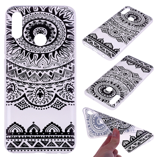 

For Huawei Honor 10 Lite Coloured Drawing Pattern Highly Transparent TPU Protective Case(Black Lace)