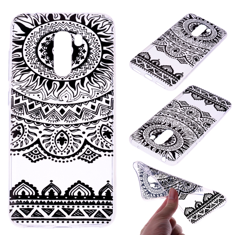 

For Xiaomi Pocophone F1 Coloured Drawing Pattern Highly Transparent TPU Protective Case(Black Lace)