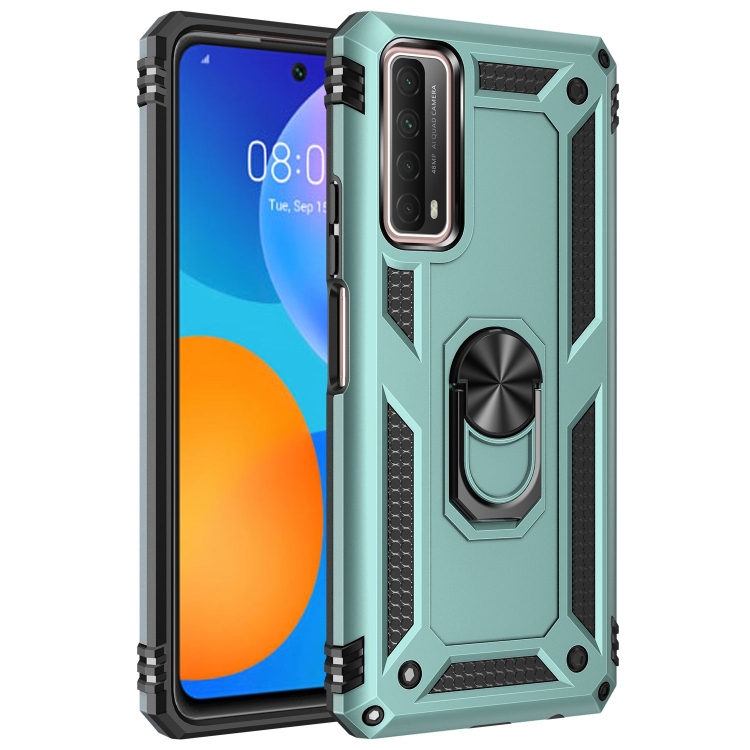 

For Huawei P Smart 2021 Shockproof TPU + PC Protective Case with 360 Degree Rotating Holder(Dark Green)