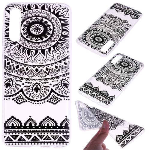 

For Galaxy A50 Coloured Drawing Pattern Highly Transparent TPU Protective Case(Black Lace)