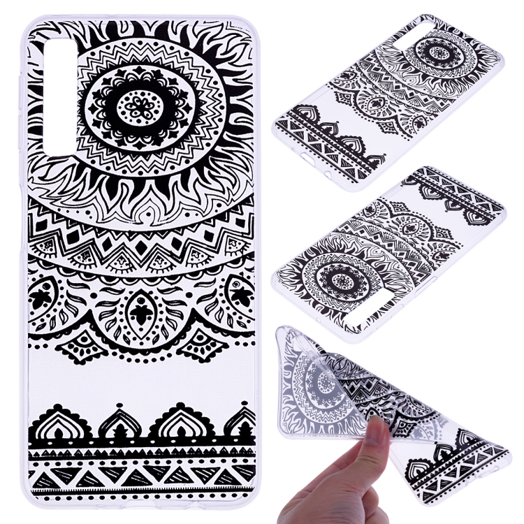 

For Galaxy A7 (2018) Coloured Drawing Pattern Highly Transparent TPU Protective Case(Black Lace)