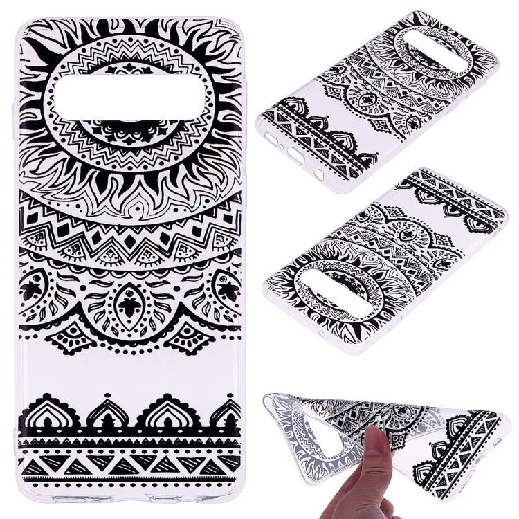 

For Galaxy S10e Coloured Drawing Pattern Highly Transparent TPU Protective Case(Black Lace)