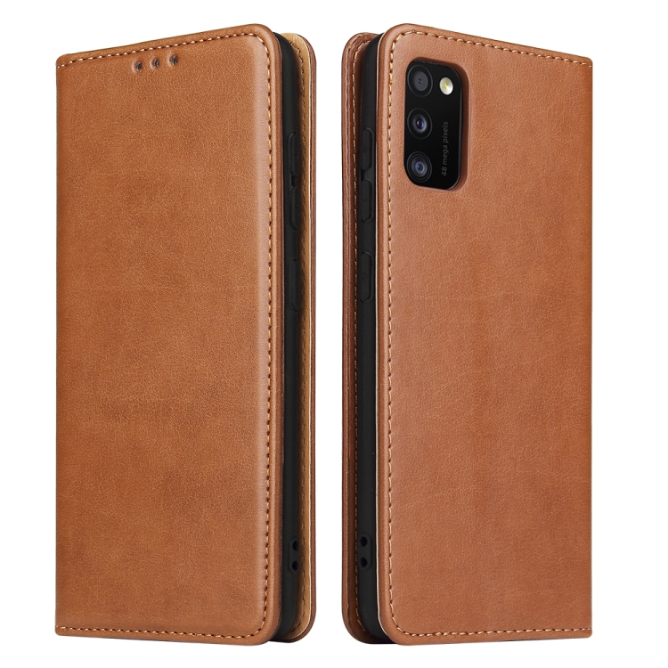 

For Samsung Galaxy A41 Fierre Shann PU Leather Texture Horizontal Flip Case with Holder & Card Slots & Wallet(Brown)