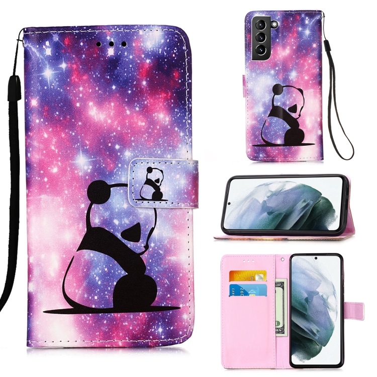 

For Samsung Galaxy S21+ 5G Colored Drawing Pattern Plain Weave Horizontal Flip Leather Case with Holder & Card Slot & Wallet & Lanyard(Baby Panda)