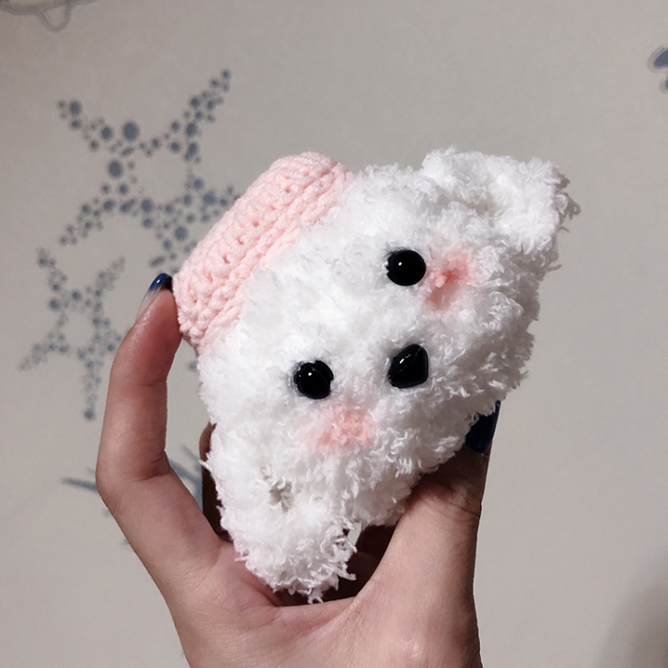 

Knitted Cute Cartoon Plush Doll Protective Case for Apple AirPods 1/2, Pattern:Pink Hat Puppy