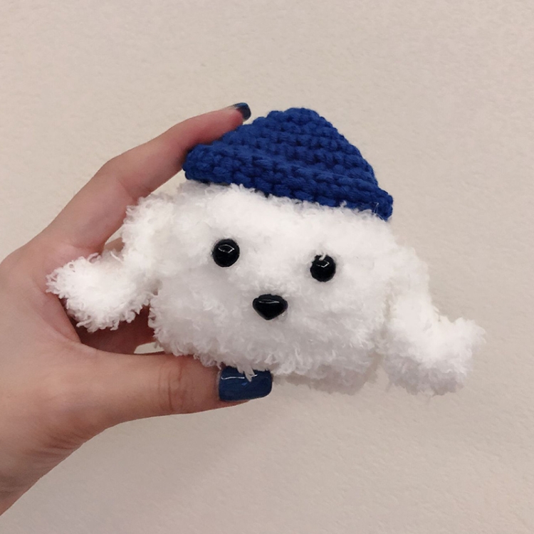 

Knitted Cute Cartoon Plush Doll Protective Case for Apple AirPods 1/2, Pattern:Blue Hat Dog