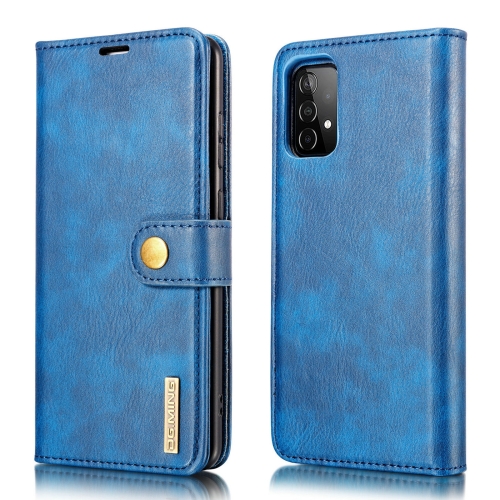 

For Samsung Galaxy A52 5G / 4G DG.MING Crazy Horse Texture Flip Detachable Magnetic Leather Case with Holder & Card Slots & Wallet(Blue)