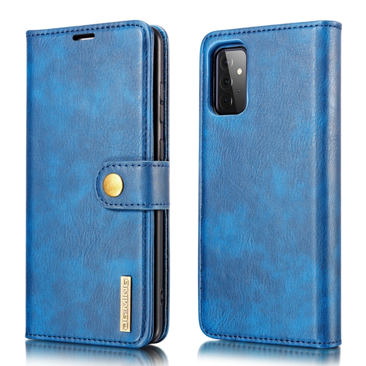 

For Samsung Galaxy A72 5G / 4G DG.MING Crazy Horse Texture Flip Detachable Magnetic Leather Case with Holder & Card Slots & Wallet(Blue)