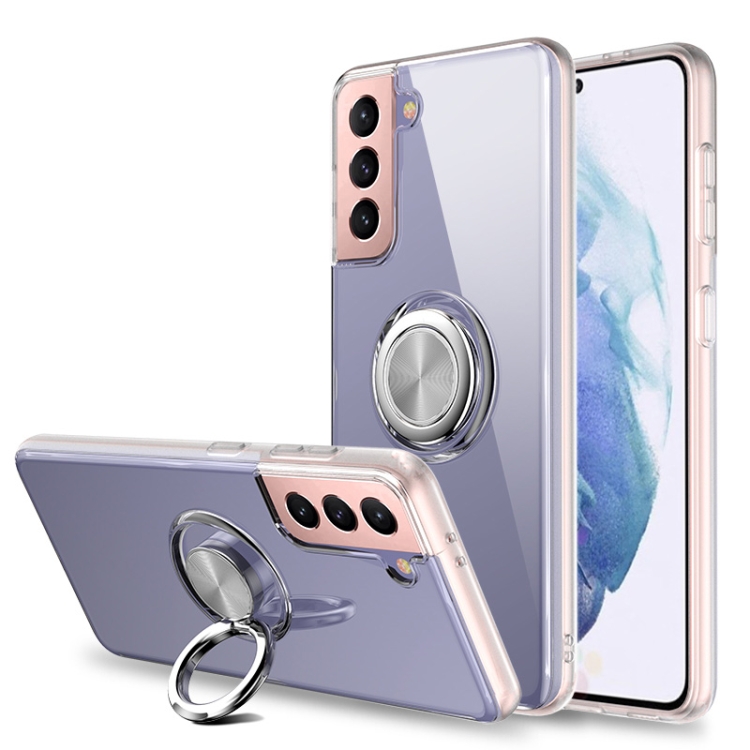 

For Samsung Galaxy S21+ 5G Pure Color Shockproof Transparent TPU + Acrylic Protective Case with Ring Holder(Transparent)