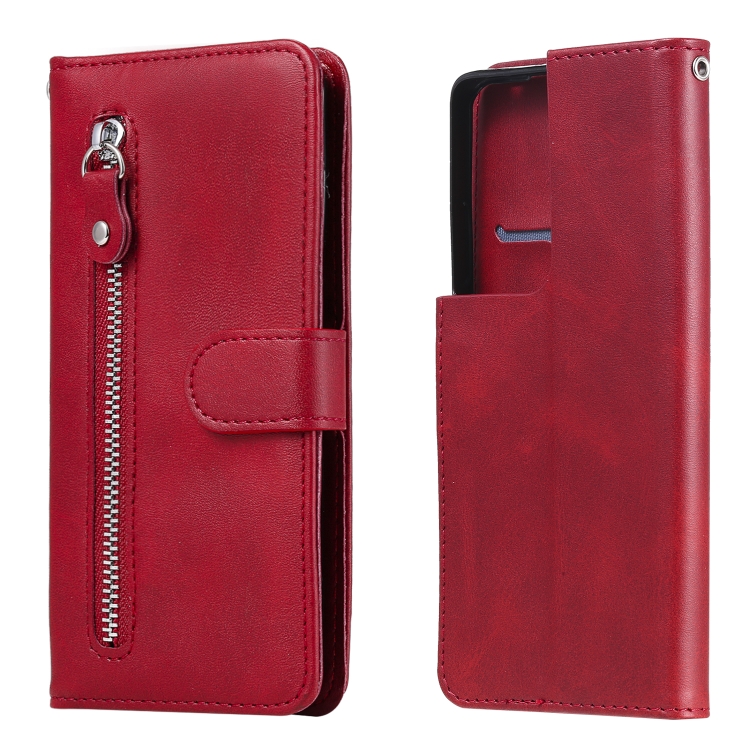 

For Samsung Galaxy S21 Ultra 5G Fashion Calf Texture Zipper Horizontal Flip Leather Case with Holder & Card Slots & Wallet(Red)