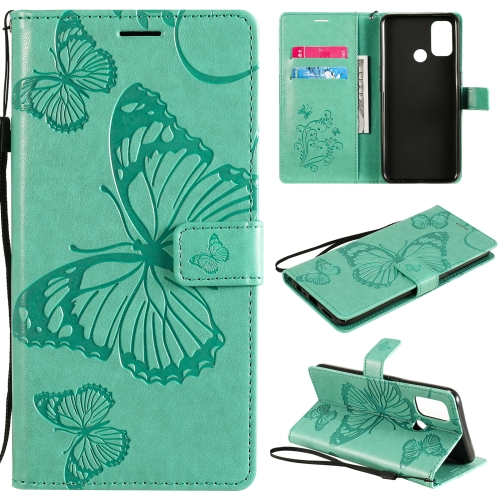 

For OPPO A53 (2020) / A53s / A33 (2020) / A32 3D Butterflies Embossing Pattern Horizontal Flip Leather Case with Holder & Card Slot & Wallet(Green)