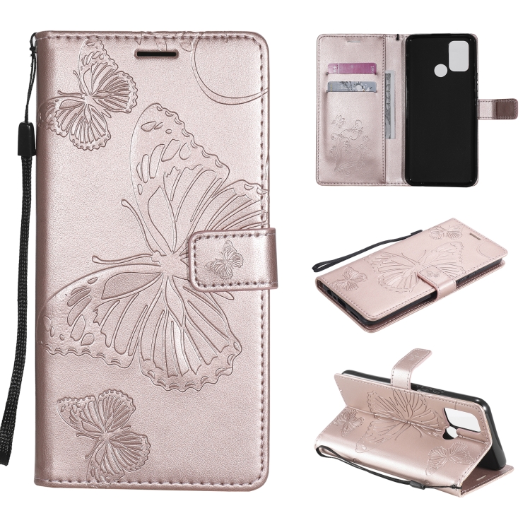 

For OPPO Realme 7i / C17 3D Butterflies Embossing Pattern Horizontal Flip Leather Case with Holder & Card Slot & Wallet(Rose Gold)