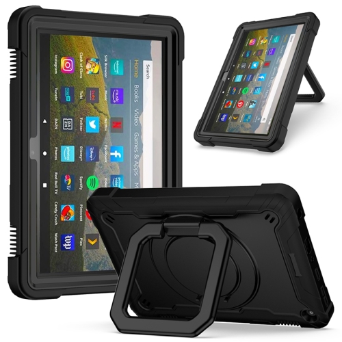 

For Amazon Kindle Fire HD 8 (2020) Contrast Color Shockproof Robot Silicone + PC Case with Wristband Holder(Black)