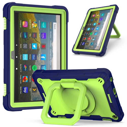 

For Amazon Kindle Fire HD 8 (2020) Contrast Color Shockproof Robot Silicone + PC Case with Wristband Holder(Navy Blue + Yellow-green)