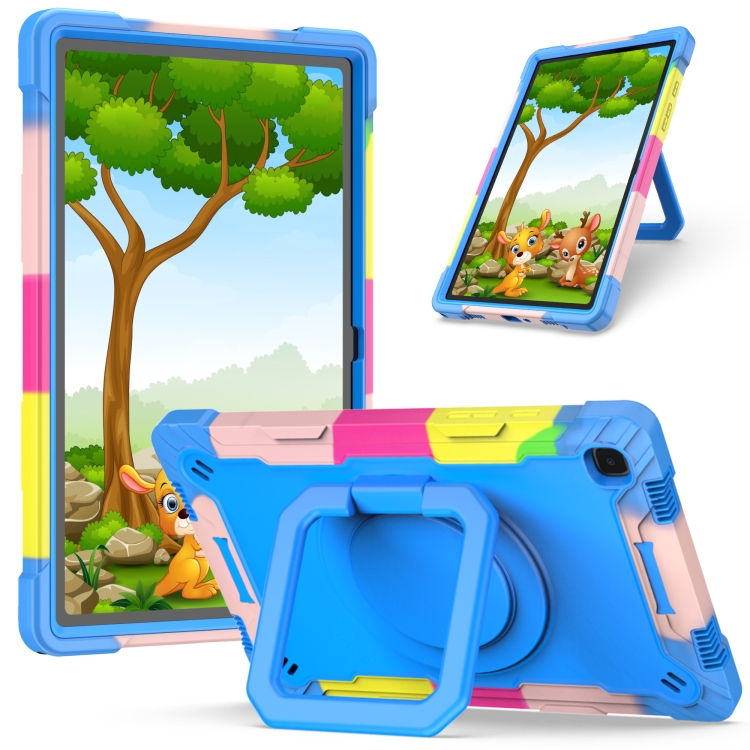 

For Samsung Galaxy Tab A7 10.4 (2020) T500 / T505 Contrast Color Shockproof Robot Silicone + PC Case with Wristband Holder(Camouflage + Blue)
