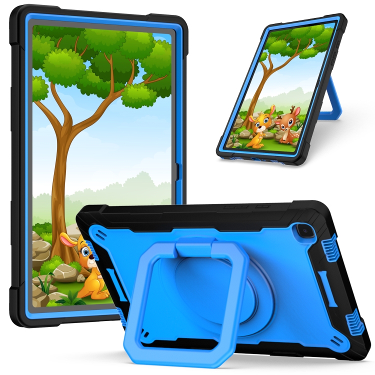 

For Samsung Galaxy Tab A7 10.4 (2020) T500 / T505 Contrast Color Shockproof Robot Silicone + PC Case with Wristband Holder(Black + Blue)