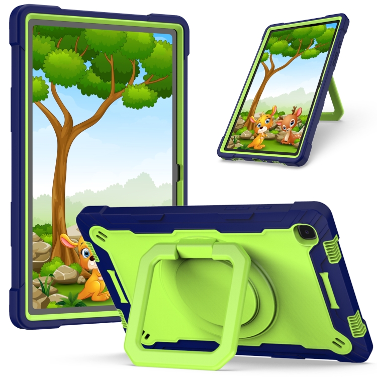 

For Samsung Galaxy Tab A7 10.4 (2020) T500 / T505 Contrast Color Shockproof Robot Silicone + PC Case with Wristband Holder(Navy Blue + Yellow-green)