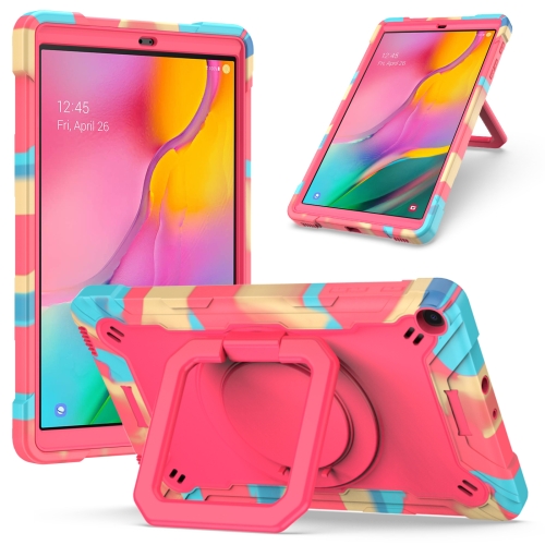 

For Samsung Galaxy Tab A10.1 (2019) T510 Contrast Color Shockproof Robot Silicone + PC Case with Wristband Holder(Camouflage + Rose Red)