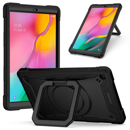 

For Samsung Galaxy Tab A10.1 (2019) T510 Contrast Color Shockproof Robot Silicone + PC Case with Wristband Holder(Black)