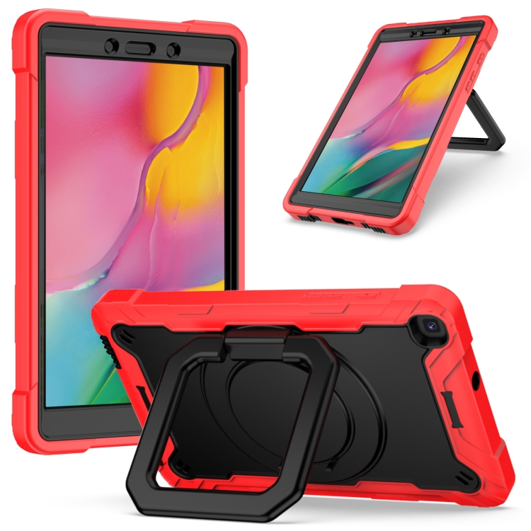 

For Samsung Galaxy Tab A 8.0 (2019) T290 Contrast Color Shockproof Robot Silicone + PC Case with Wristband Holder(Red + Black)