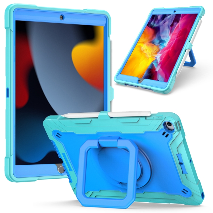 

Contrast Color Shockproof Robot Silicone + PC Case with Wristband Holder For iPad 10.2 2021 / 2020 / 2019(Mint Green + Blue)
