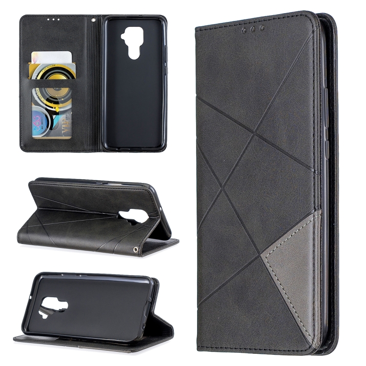 

For Huawei Mate 30 Lite Rhombus Texture Horizontal Flip Magnetic Leather Case with Holder & Card Slots(Black)