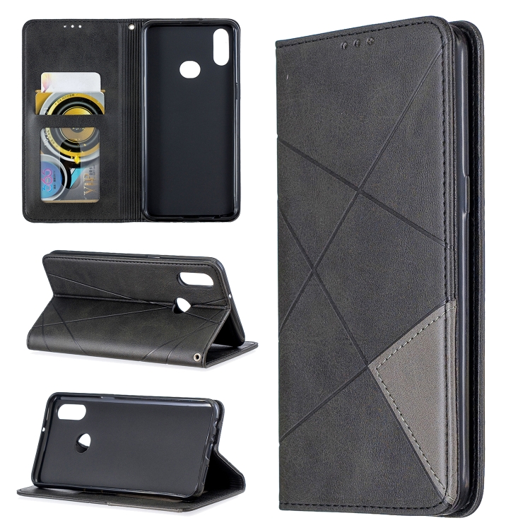 

For Galaxy A10s Rhombus Texture Horizontal Flip Magnetic Leather Case with Holder & Card Slots(Grey)