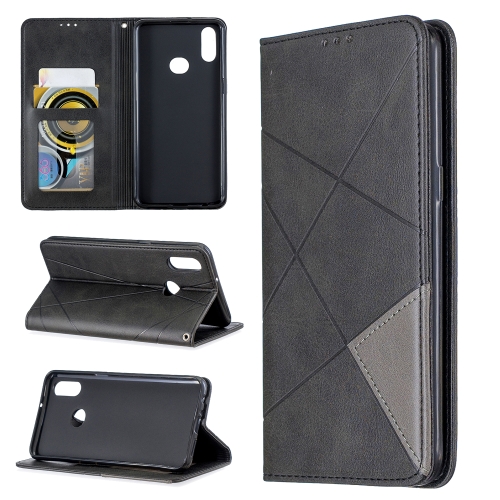 

For Galaxy A10s Rhombus Texture Horizontal Flip Magnetic Leather Case with Holder & Card Slots(Black)