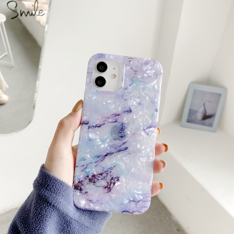 

Shell Texture Marble Half Edging TPU Protective Case For iPhone 12 mini(Purple)