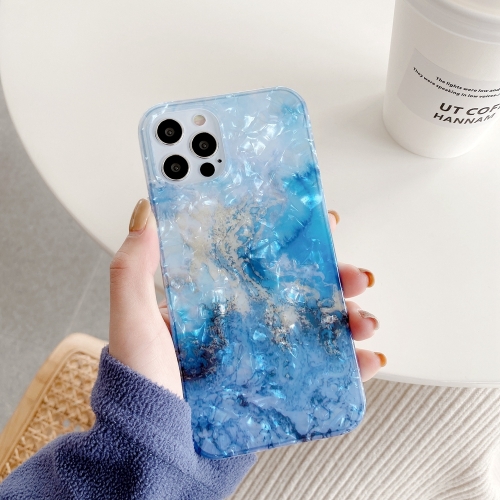 

Shell Texture Marble Half Edging TPU Protective Case For iPhone 12 / 12 Pro(Blue)