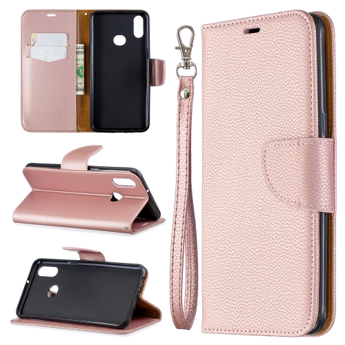 

For Galaxy A10s Litchi Texture Pure Color Horizontal Flip PU Leather Case with Holder & Card Slots & Wallet & Lanyard(Rose Gold)