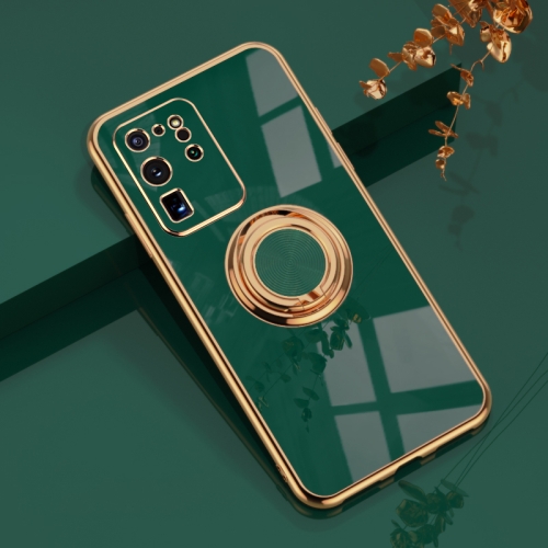

For Samsung Galaxy S20 Uitra 6D Electroplating Full Coverage Silicone Protective Case with Magnetic Ring Holder(Dark Green)