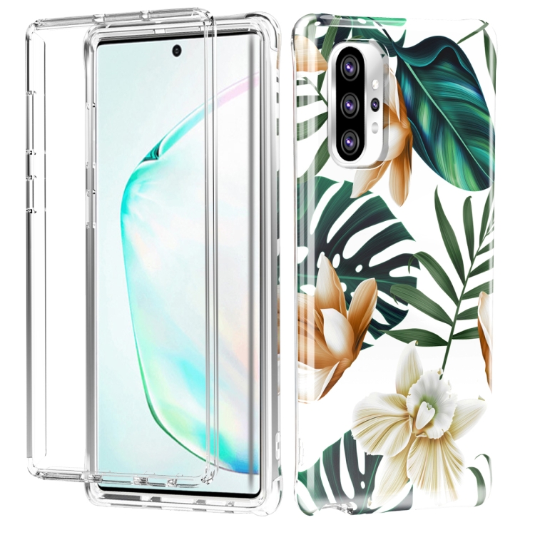 

For Galaxy Note 10+ Shockproof PC+TPU Back Protective Case + Front PET Screen Protector(White Flower)