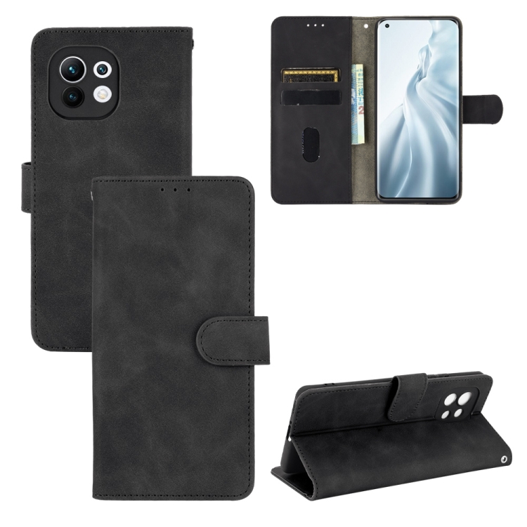 

For Xiaomi Mi 11 Solid Color Skin Feel Magnetic Buckle Horizontal Flip Calf Texture PU Leather Case with Holder & Card Slots & Wallet(Black)