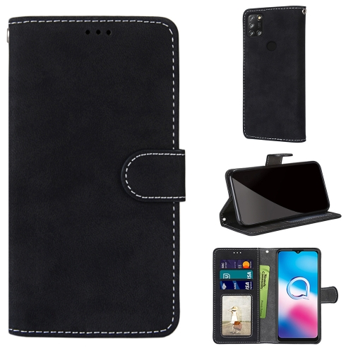 

For Alcatel 3X (2020) Retro Frosted Horizontal Flip PU Leather Case with Holder & Card Slots & Wallet & Photo Frame(Black)