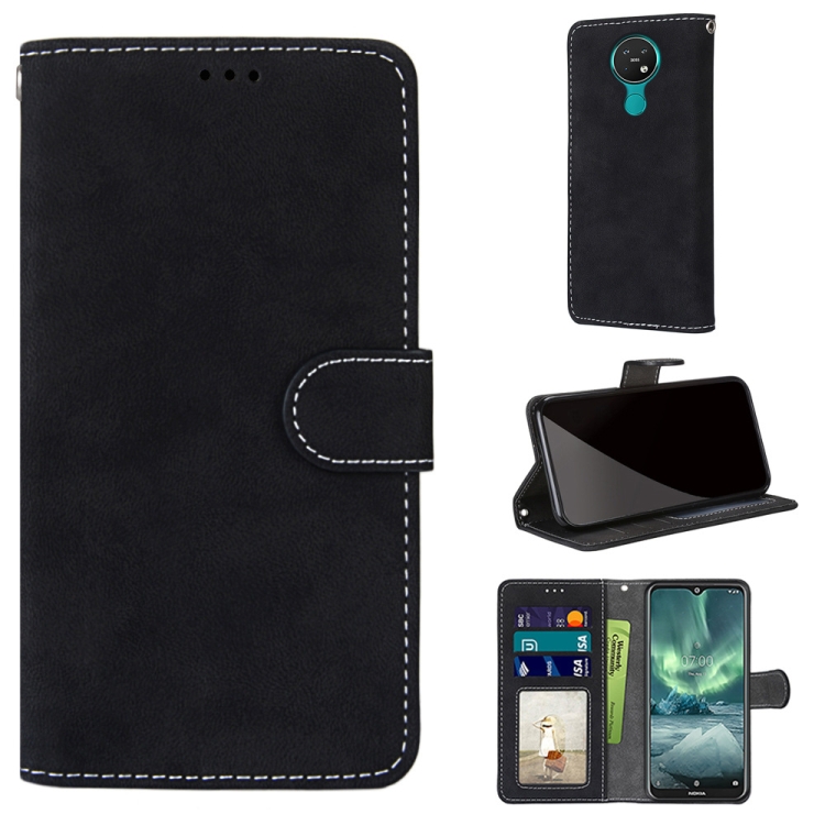 

For Nokia 7.2 Retro Frosted Horizontal Flip PU Leather Case with Holder & Card Slots & Wallet & Photo Frame(Black)