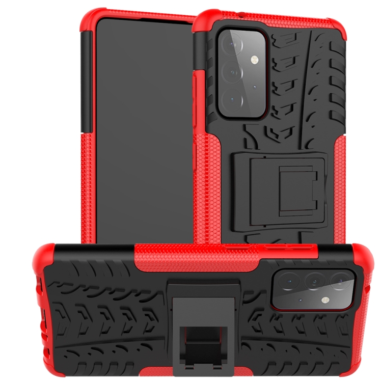 

For Samsung Galaxy A72 5G / 4G Tire Texture Shockproof TPU+PC Protective Case with Holder(Red)