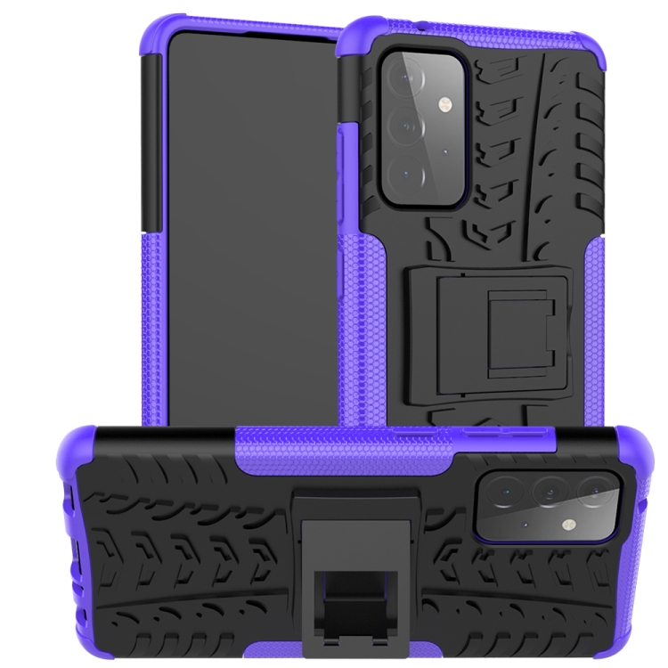 

For Samsung Galaxy A72 5G / 4G Tire Texture Shockproof TPU+PC Protective Case with Holder(Purple)