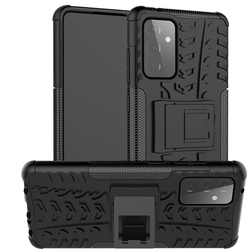 

For Samsung Galaxy A72 5G / 4G Tire Texture Shockproof TPU+PC Protective Case with Holder(Black)