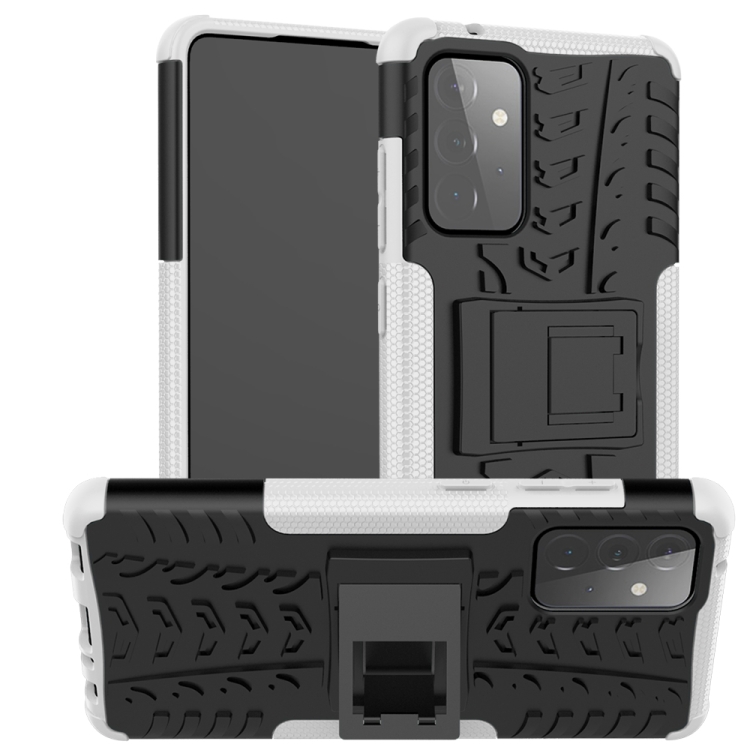 

For Samsung Galaxy A72 5G / 4G Tire Texture Shockproof TPU+PC Protective Case with Holder(White)