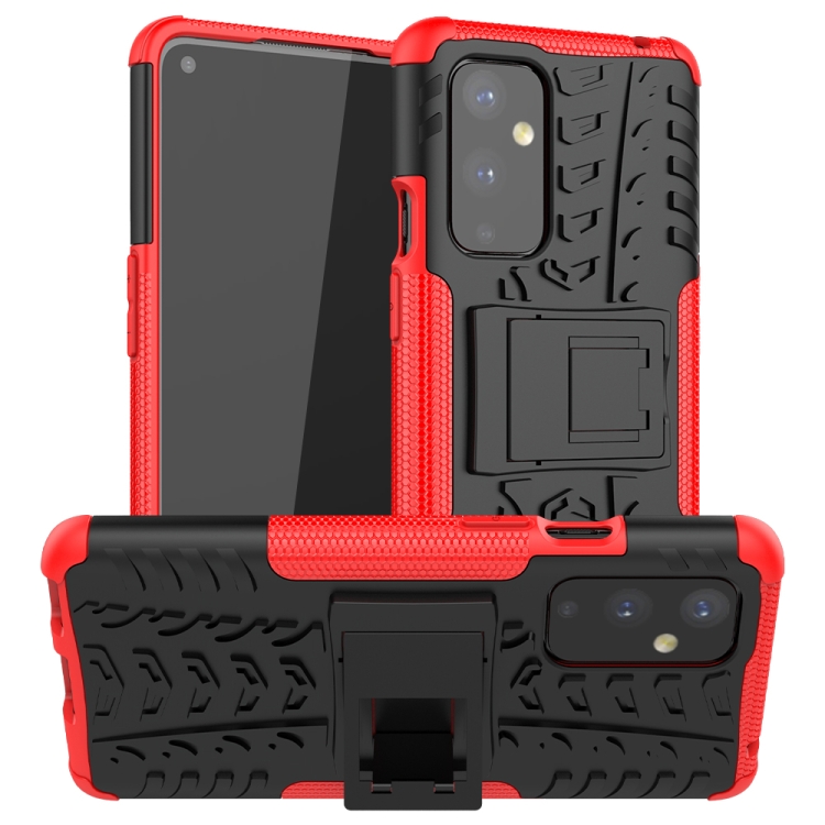 

For OnePlus 9 Tire Texture Shockproof TPU+PC Protective Case with Holder(Red)