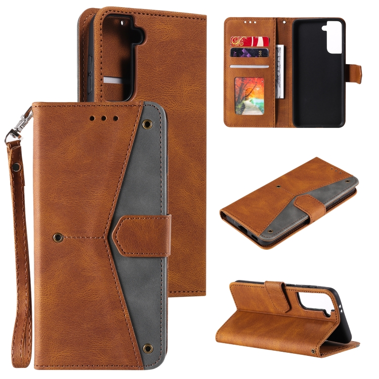 

For Samsung Galaxy S21+ 5G Stitching Calf Texture Horizontal Flip Leather Case with Holder & Card Slots & Wallet(Brown)