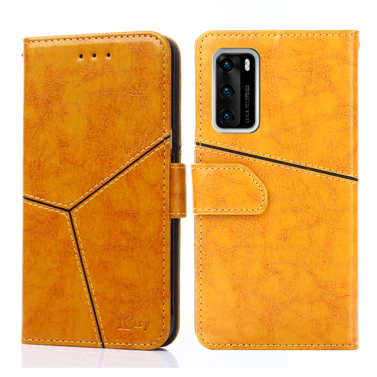 

For Huawei P40 Geometric Stitching Horizontal Flip TPU + PU Leather Case with Holder & Card Slots & Wallet(Yellow)