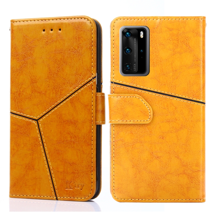 

For Huawei P40 Pro Geometric Stitching Horizontal Flip TPU + PU Leather Case with Holder & Card Slots & Wallet(Yellow)