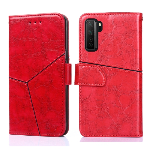 

For Huawei P40 lite 5G Geometric Stitching Horizontal Flip TPU + PU Leather Case with Holder & Card Slots & Wallet(Red)